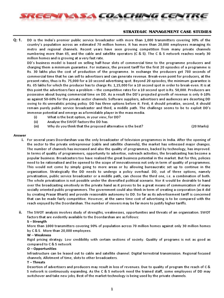 Strategic Management Case Studies Pdf Pdf Return On Investment