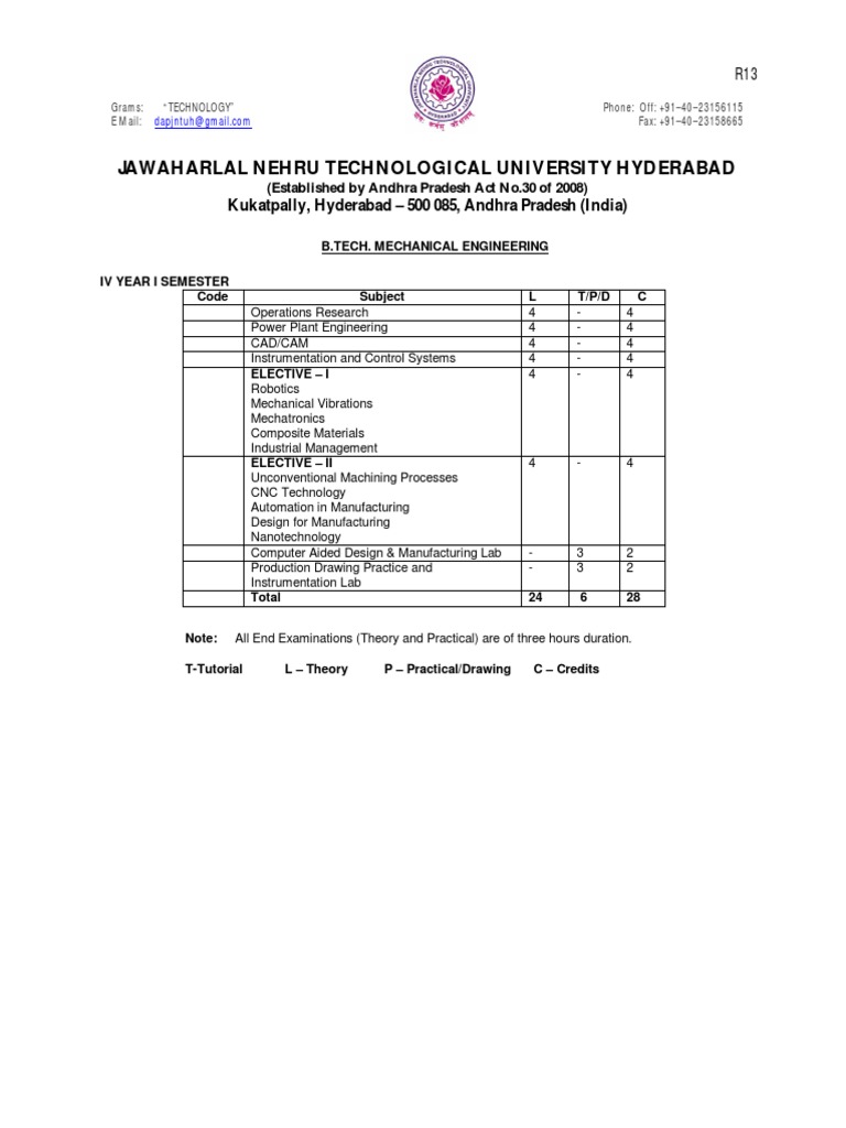 JNTUH R22 4th Year Mechanical Syllabus | PDF