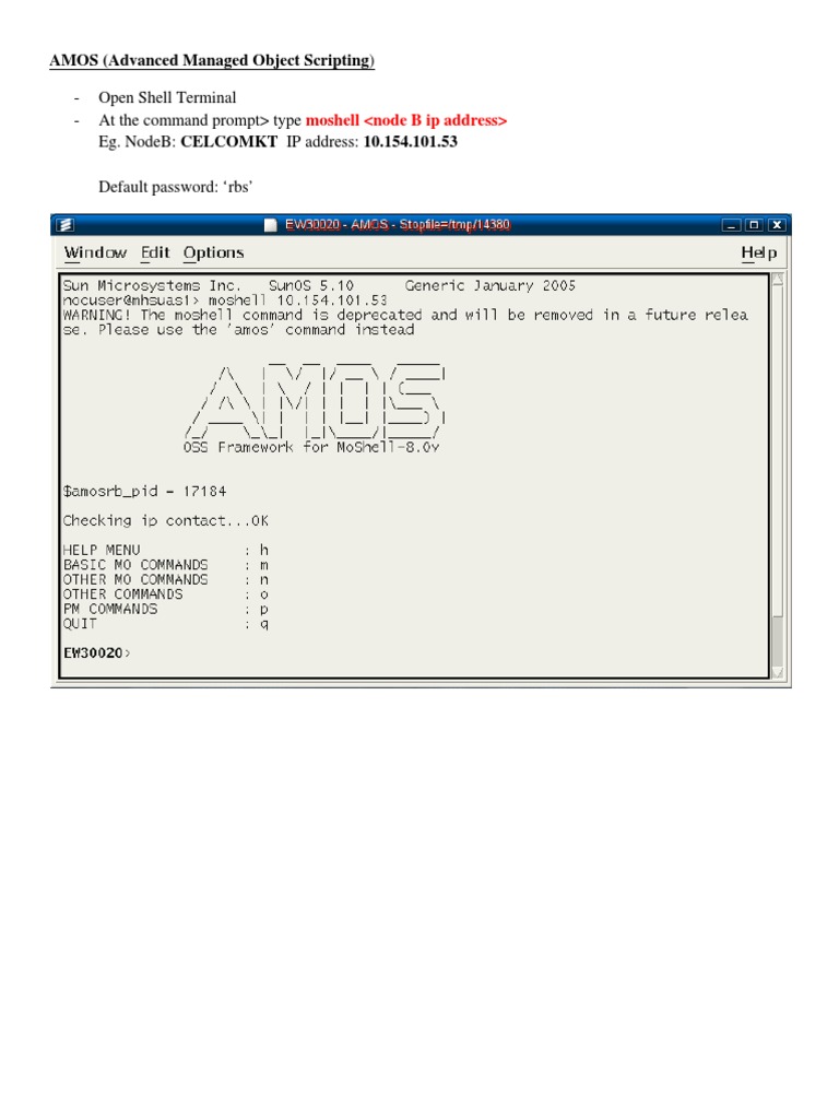 AMOS Commands for Ericsson NodeB Management | PDF | Command Line ...