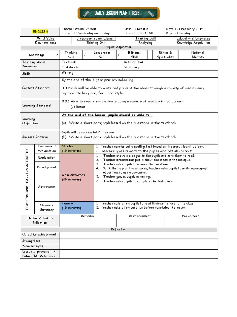 Year 4 English Lesson Plan: Kindheartness | PDF | Teachers | Lesson Plan