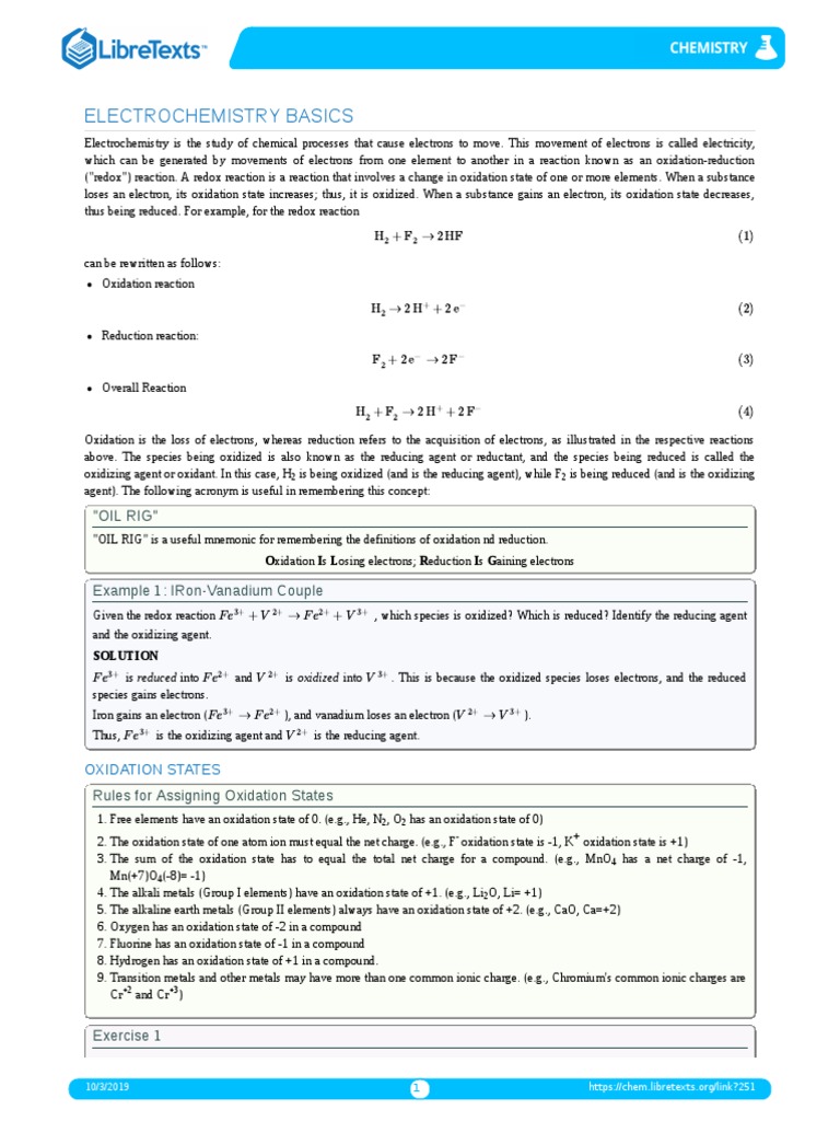 Basics of Electrochemistry | PDF | Redox | Electrochemistry