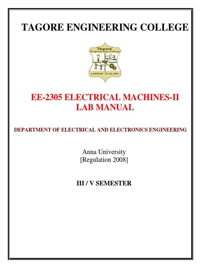 Electrical Machines II Lab Manual | PDF | Electric Motor ...