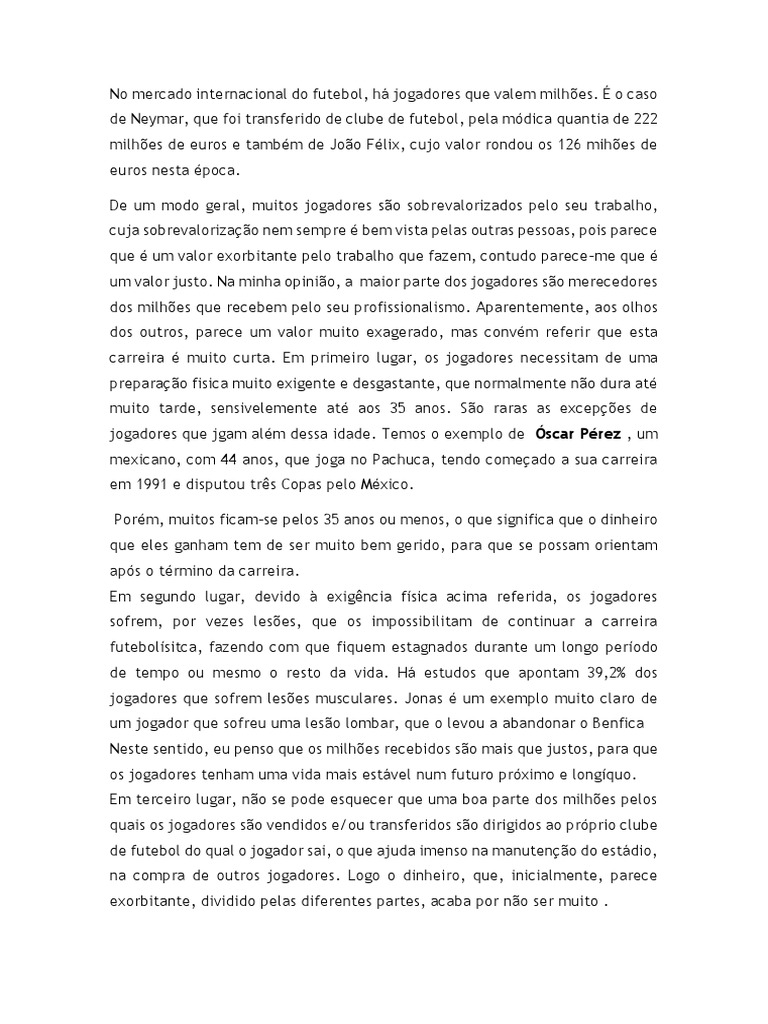 Texto de Opinião 8 º Ano Futebol | PDF