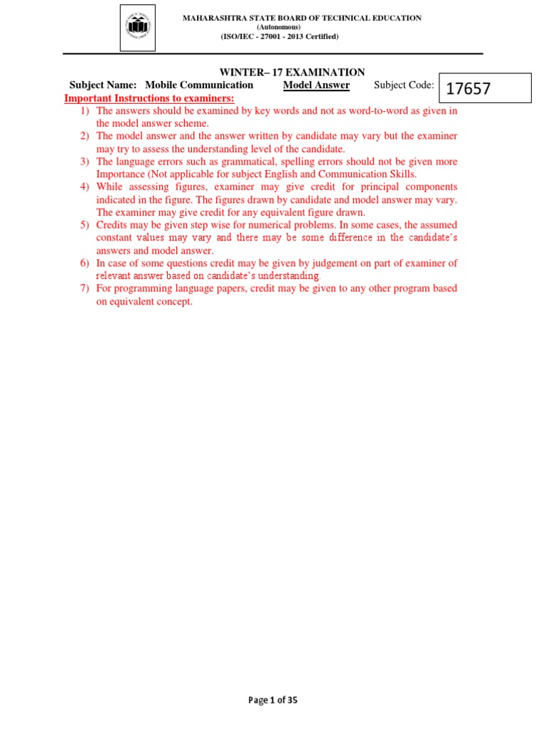 Mobile Communication Exam Model Answers | PDF | Cellular Network | Osi ...