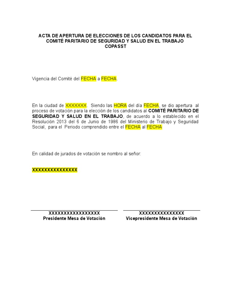 Acta de Apertura Elecciones COPASST | PDF