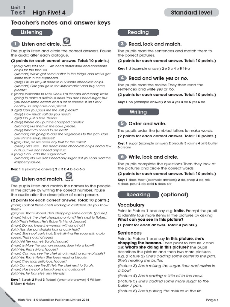 290515675 Hf4 Standard Tests Teachers Notes Pdf Question Vocabulary
