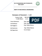 Mechanics of Materials-I - LAB: Department of Mechanical Engineering