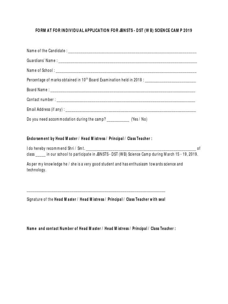 JBNSTS DST Science Camp Application 2019 | PDF | Business