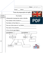 Nome: - Data: - / - / - Class.: - %nivel: - Nota: - Teste de Preparação de Inglês