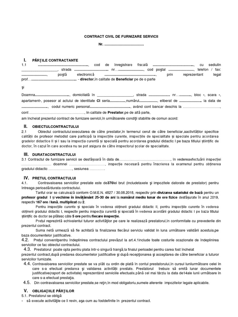 Contract Civil Profesor Metodist 1 | PDF