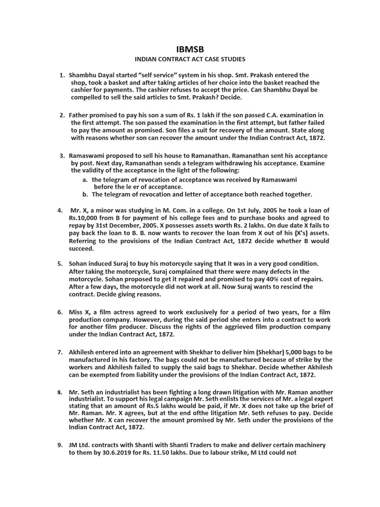 Indian contract act 1872 case study with solution pdf picture