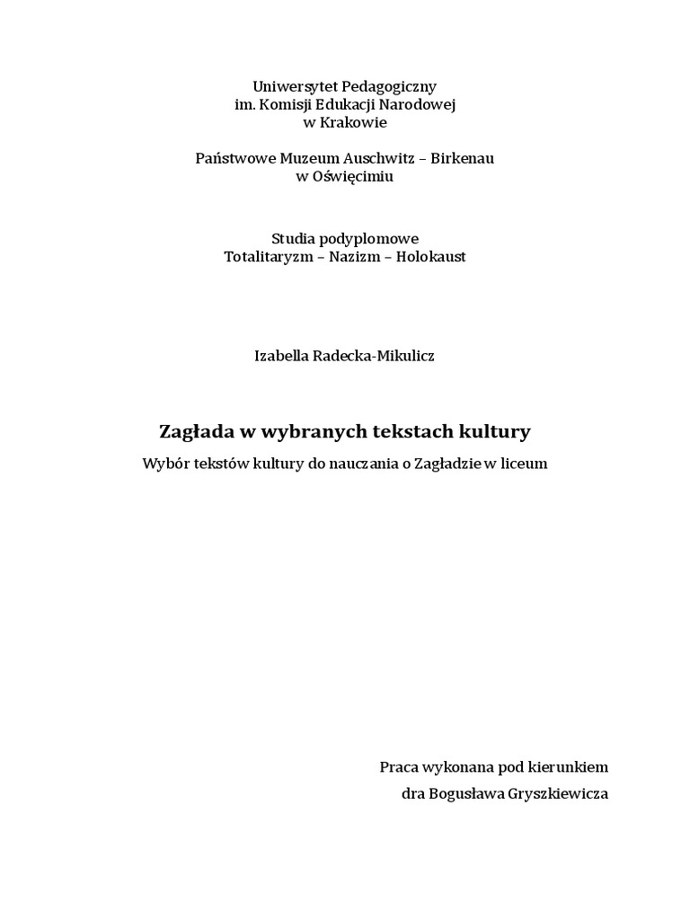 Jak W Tekstach Kultury Zostaje Przedstawiona Ojczyzna Zagłada W Tekstach Kultury | PDF