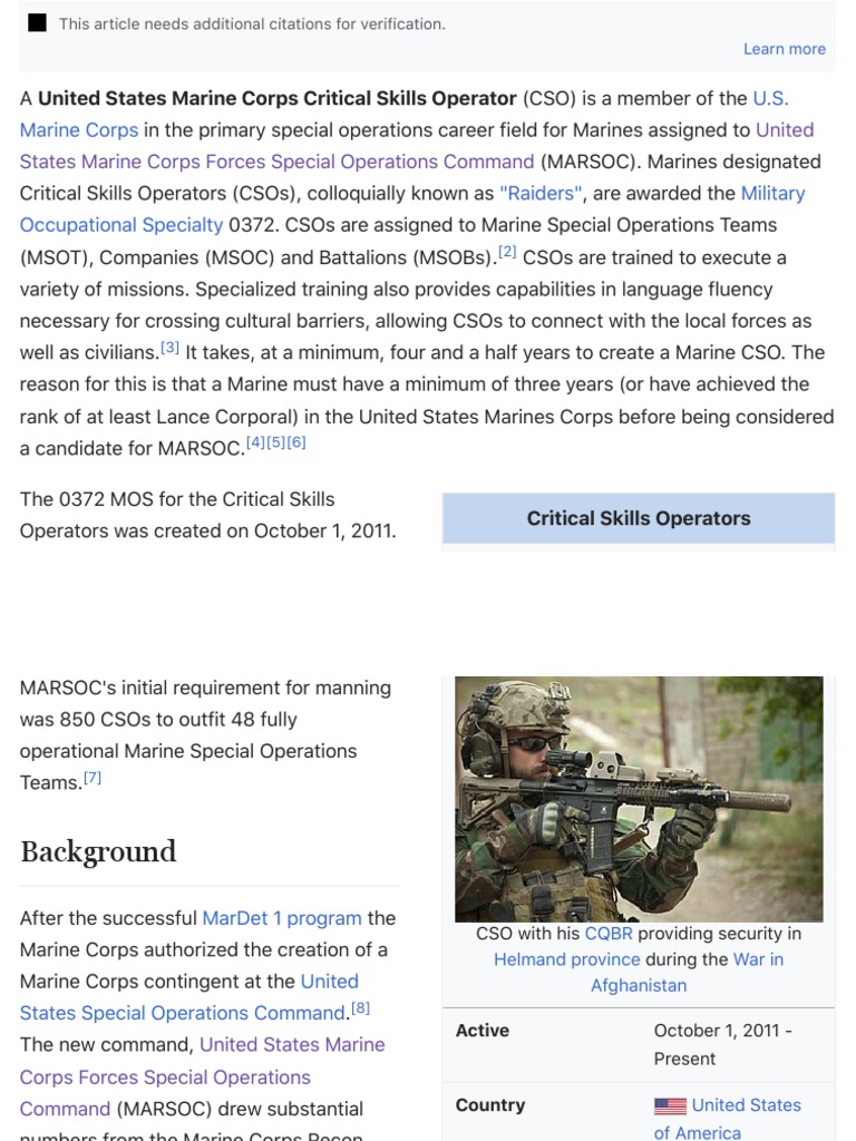 Overview of USMC Critical Skills Operators | PDF | Projectile Weapons ...