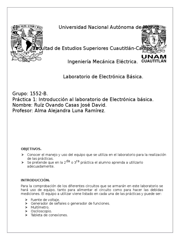 Laboratorio De Electrónica Básica Práctica I Pdf Resistencia