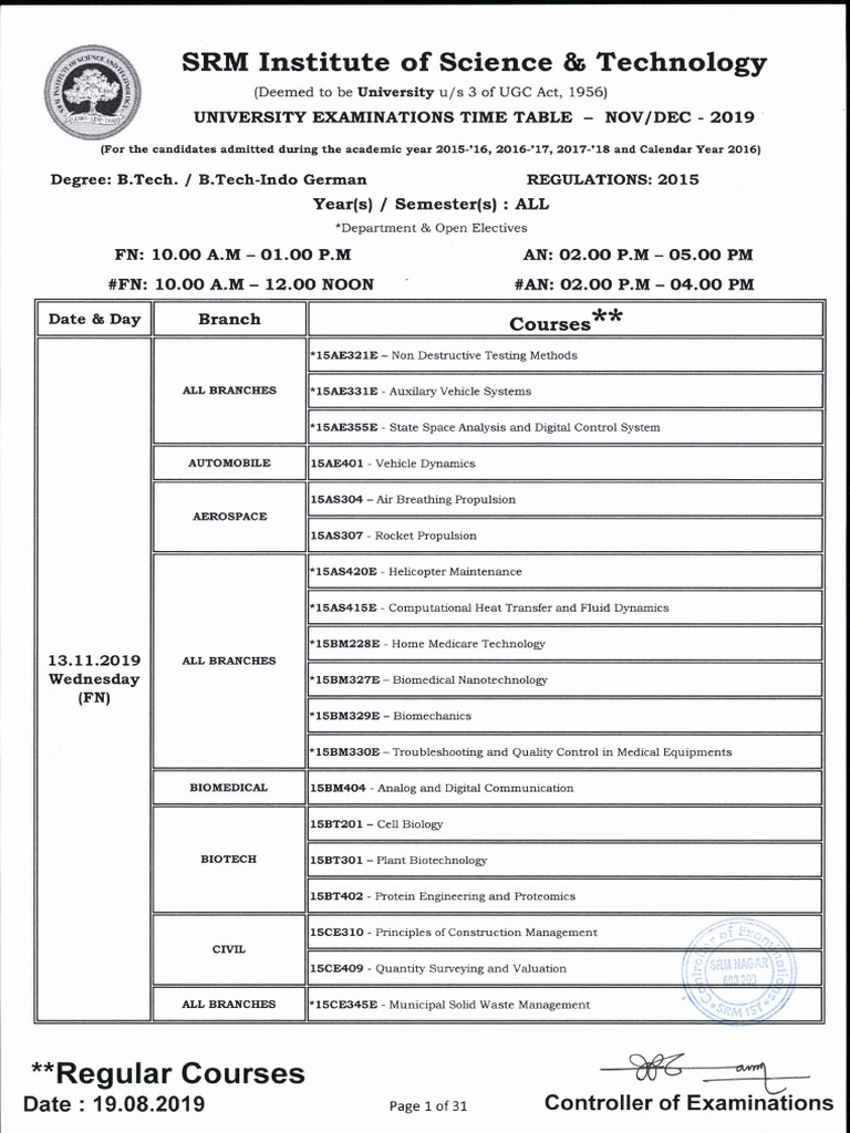 SRM 2015 Regulation Cse Btech Syllabus Mechanical Engineering