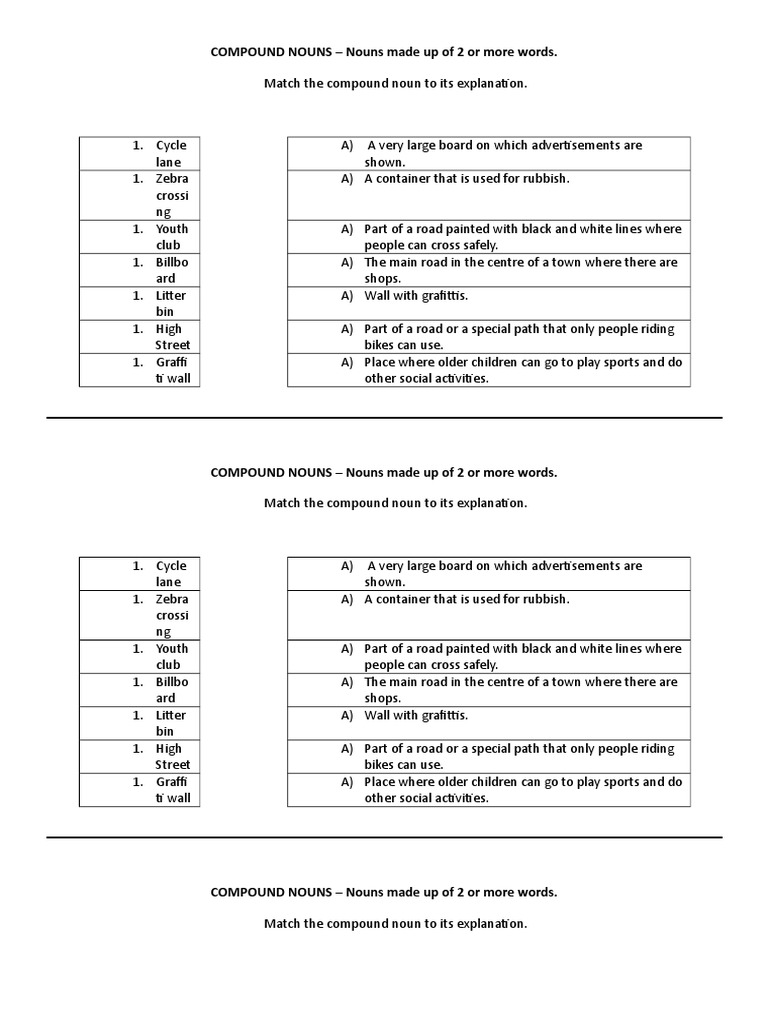 Compound Nouns Sustainable Transport Road Transport Prueba