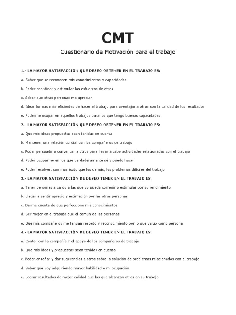 Cuestionario de Motivación Laboral | PDF | Motivación | Motivacional