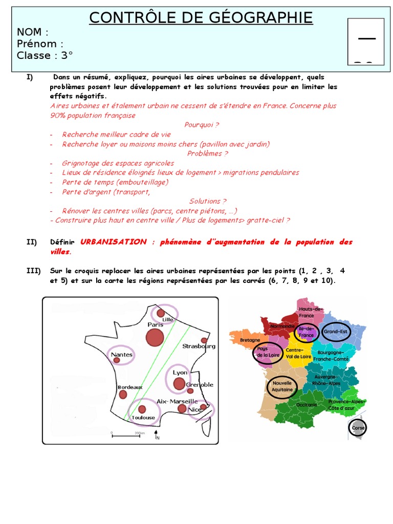 Brevet Blanc Les Aires Urbaines Corrigé