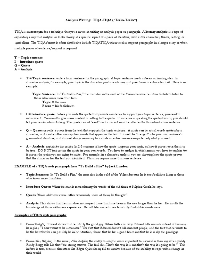 Understanding the TIQA Writing Method | PDF | Essays | Paragraph