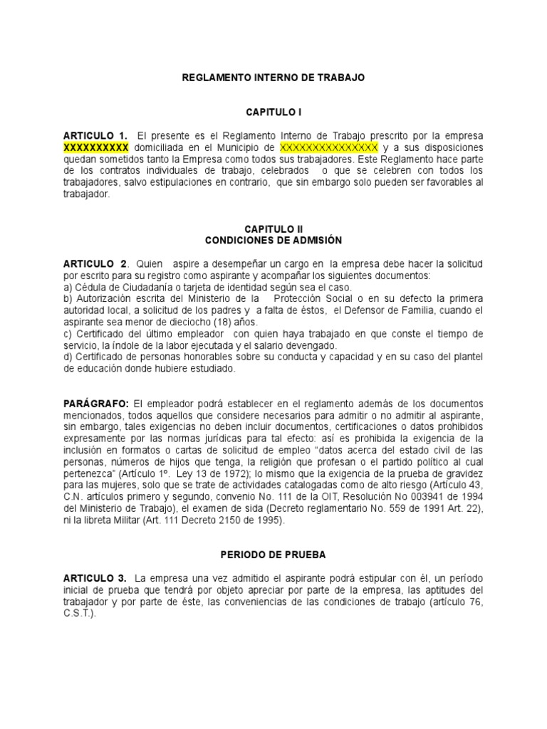 Modelo Reglamento Interno de Trabajo Eds | PDF | Derecho laboral | Salario