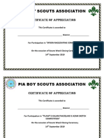 Pia Boy Scouts Association: Certificate of Appreciation