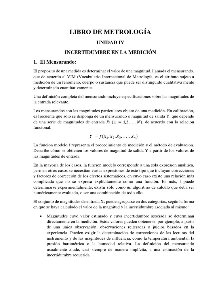 Incertidumbre en La Medición (Libro de Metrología) | PDF | Medición ...