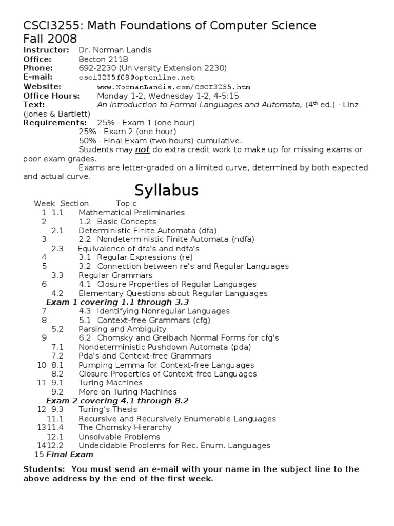 Math Foundations of Computer Science Syllabus | PDF | Technology ...
