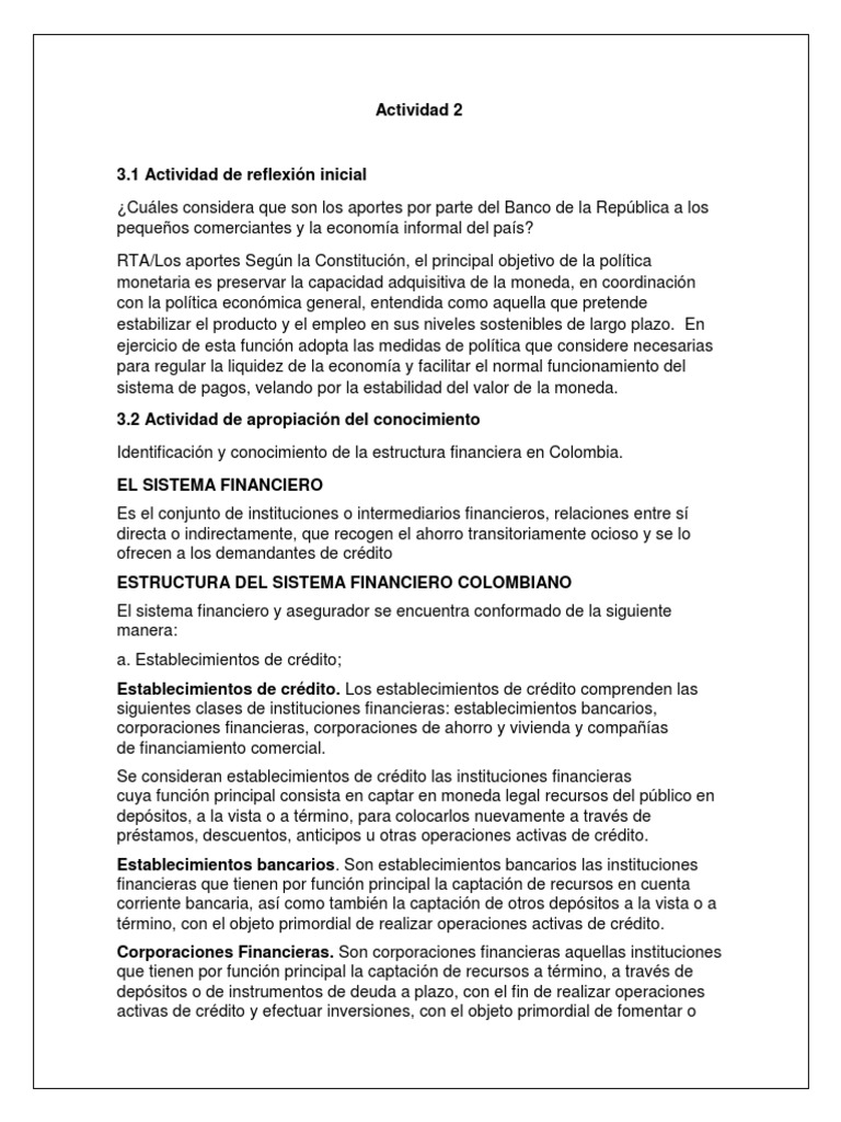 Estructura del Sistema Financiero Colombiano | PDF | Sistema financiero ...
