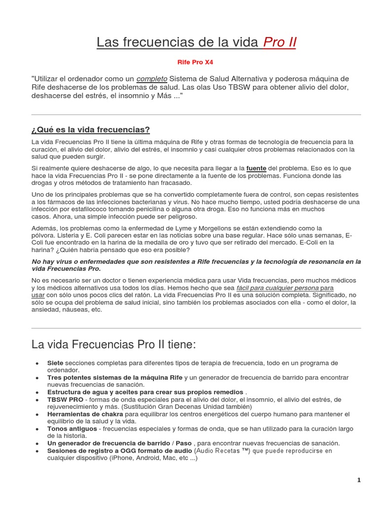 Rife Pro X4 - Las Frecuencias de La Vida Pro II | PDF | Android ...