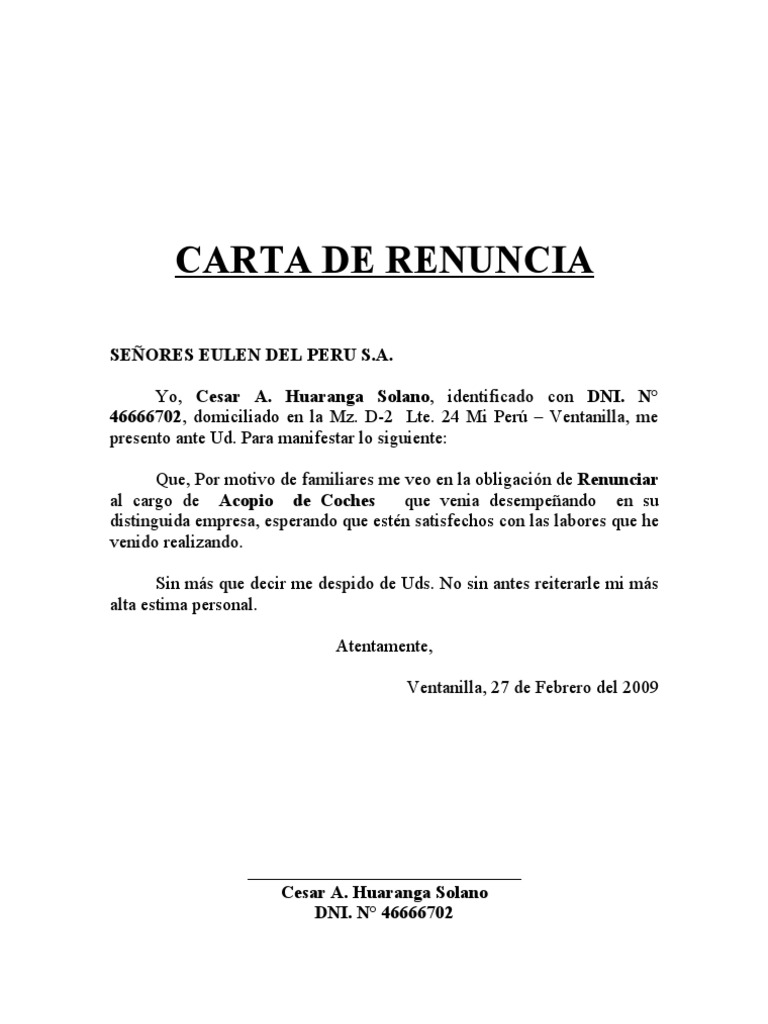CARTA DE RENUNCIA
