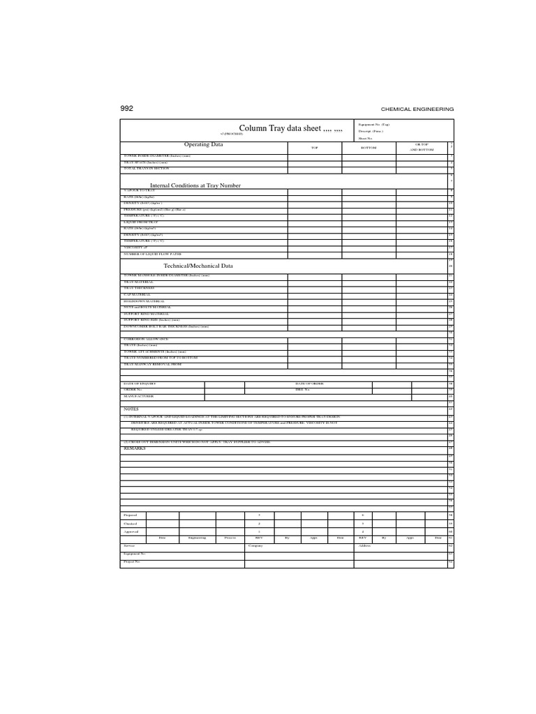 Column Tray Specification Data Sheet | PDF | Liquids | Pressure