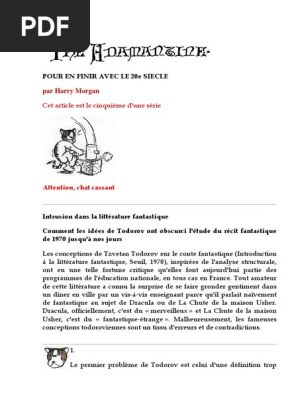 Comment Les Idees De Todorov Ont Obscurci L Etude Du Recit Fantastique Harry Morgan Pdf Romans Sciences Philosophiques