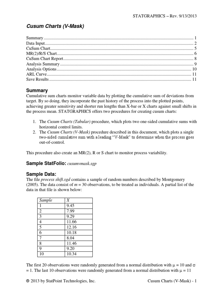 V-Mask CuSum Chart Overview | PDF | Standard Deviation | Mean