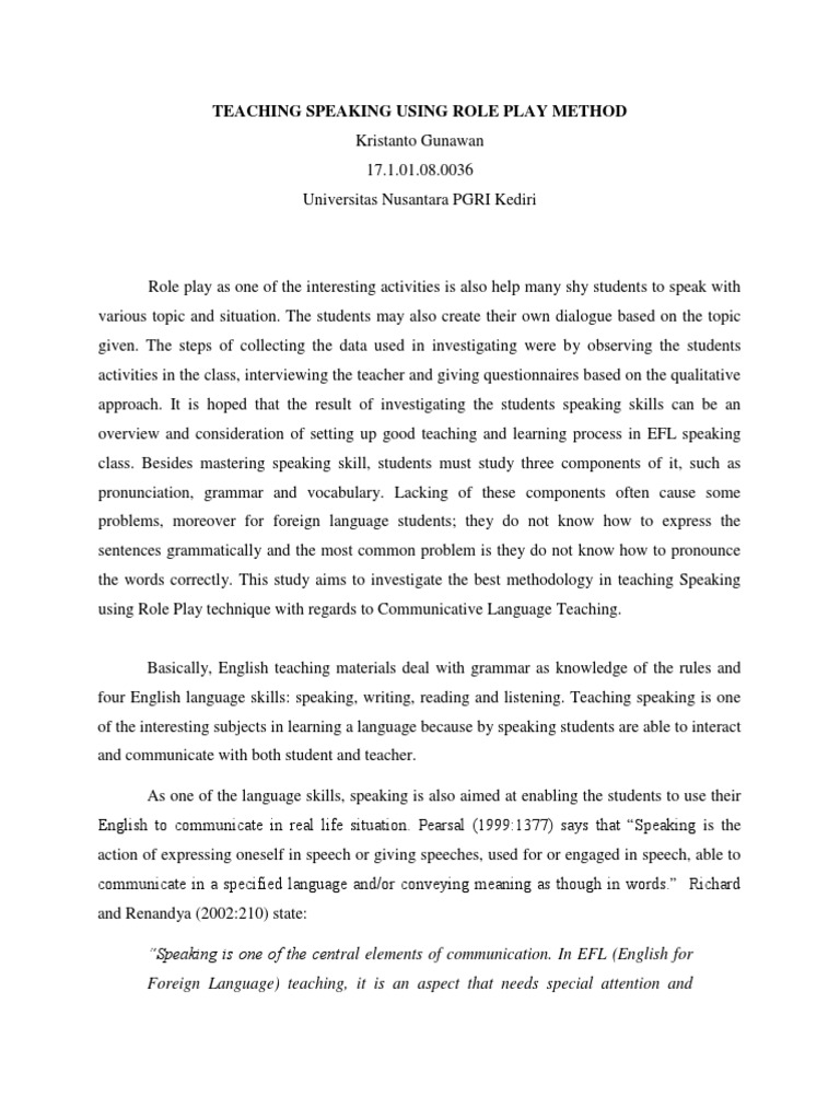 Role Play Method for Teaching Speaking | PDF | English As A Second Or ...
