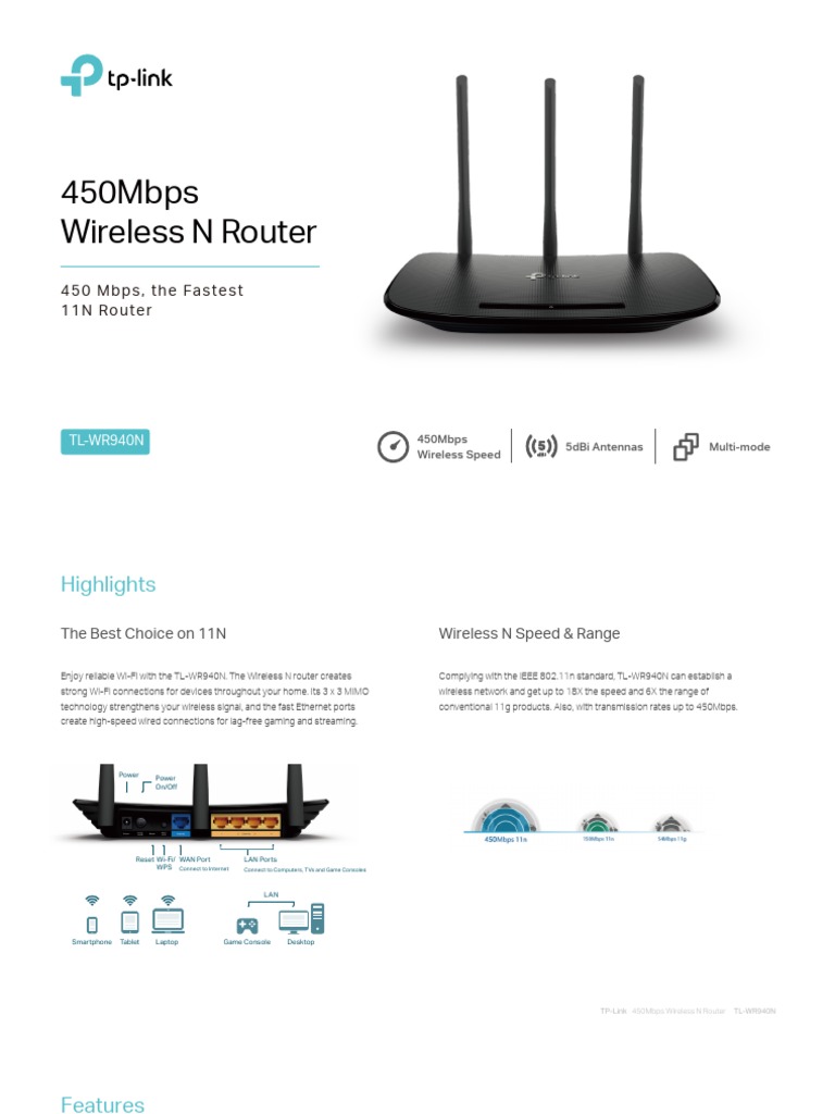 TL WR940N (EU) 6.0 Datasheet PDF | PDF | Wi Fi | Ieee 802.11
