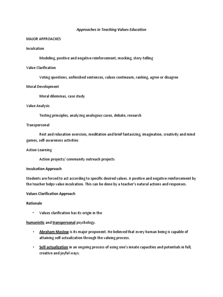 Approaches in Teaching Values Education: Inculcation Approach ...