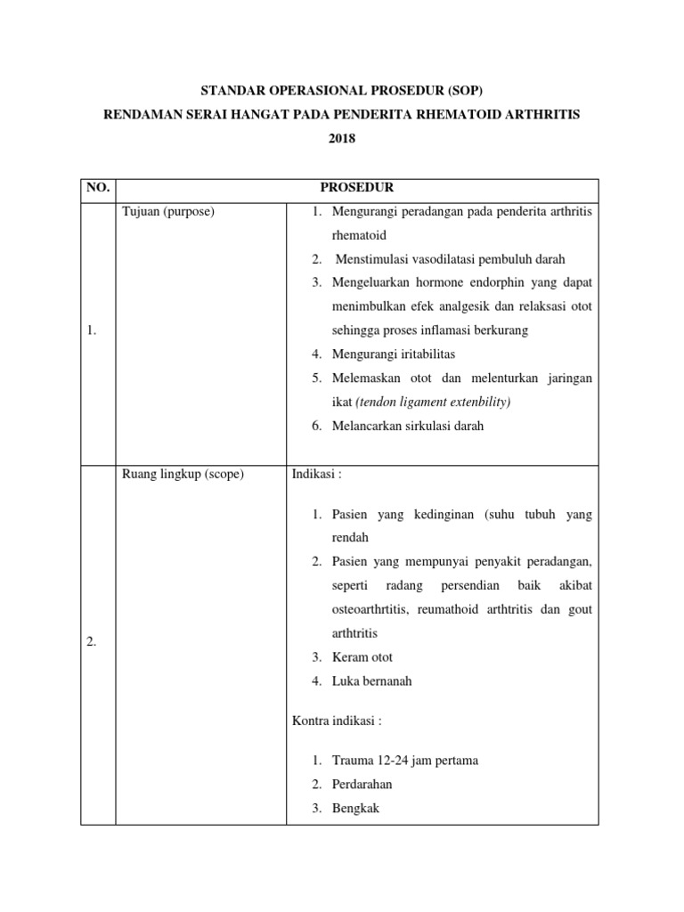 Standar Operasional Prosedur (Sop) Rendaman Serai Hangat Pada Penderita ...
