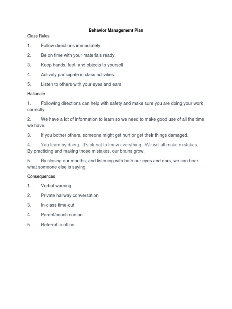 Behavior Management Plan 1 | PDF | Career & Growth | Self-Improvement