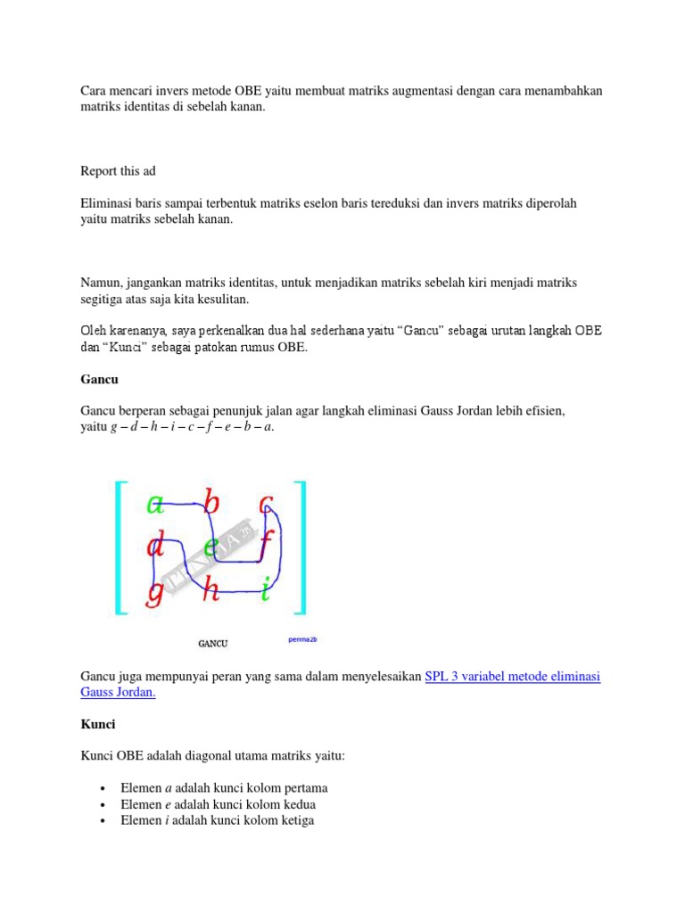 Invers Matriks dengan Metode OBE | PDF
