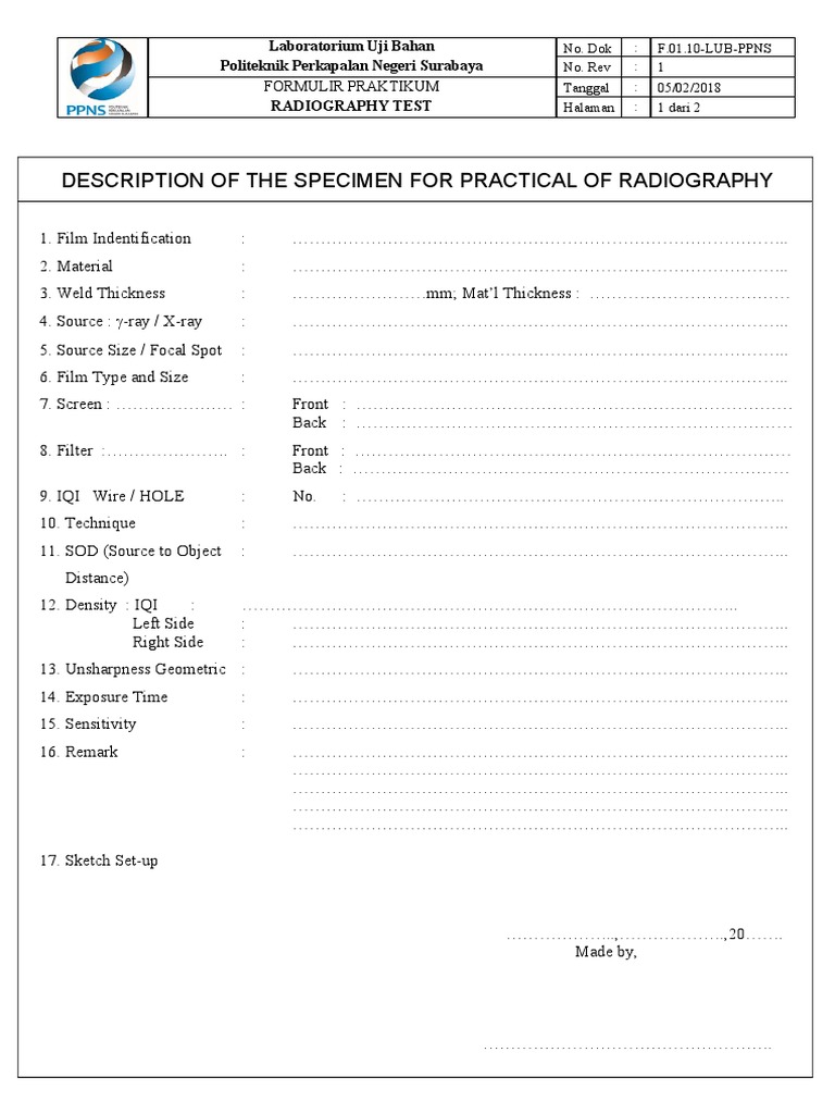 Radiography Test Practicum Form | PDF | Welding | Construction
