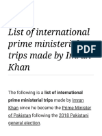 List of International Prime Ministerial Trips Made by Imran Khan - Wikipedia