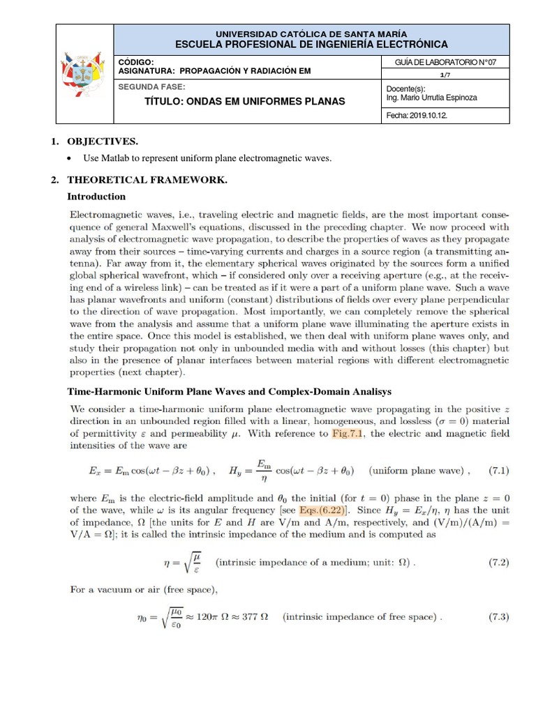 Uniform Plane EM Waves Lab Guide | PDF