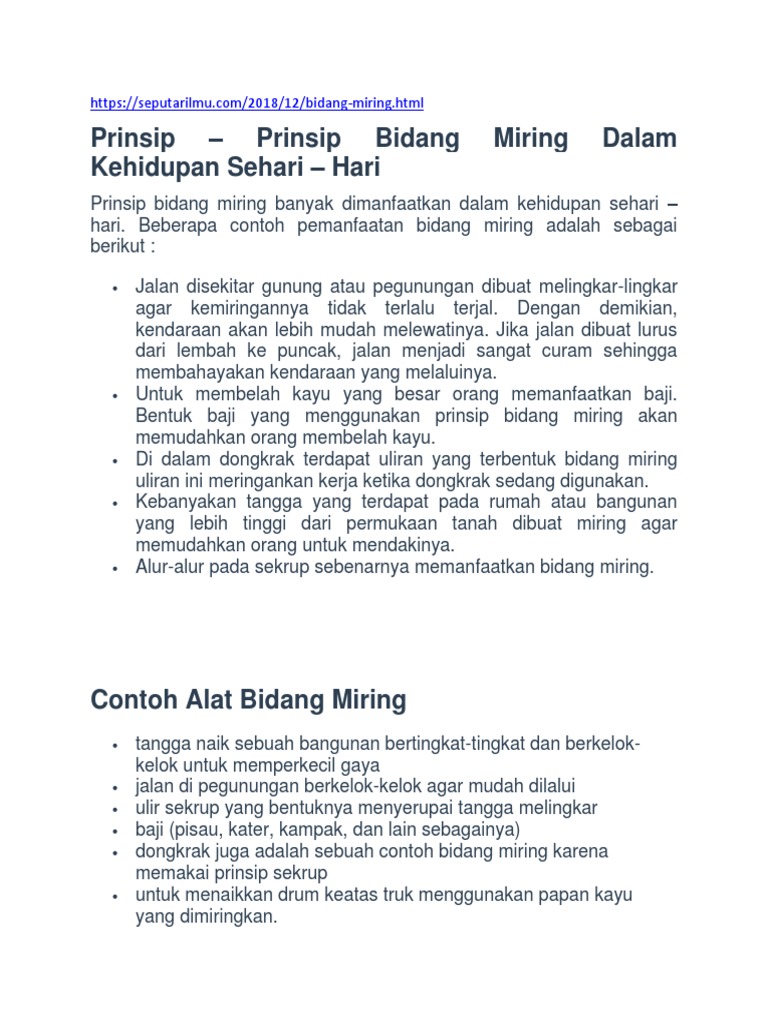 Prinsip Bidang Miring | PDF