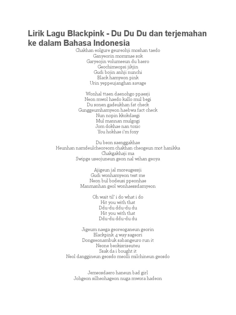 Lirik Lagu Blackpink Du Du Du Dan Terjemahan Ke Dalam Bahasa Indonesia Blackpink lirik lagu blackpink stay english rap. lirik lagu blackpink du du du dan