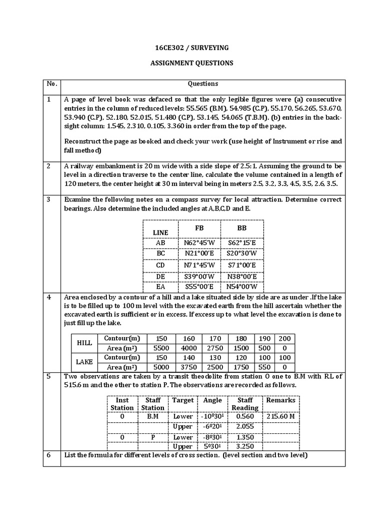 Assignment Questions 1 Surveying Earth Sciences