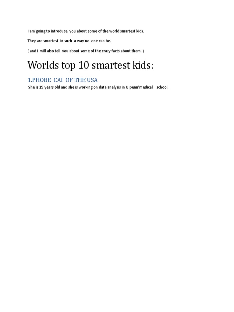 Top 10 Smartest Kids in the World | PDF | Self-Improvement
