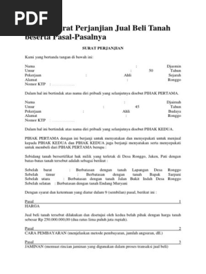 Contoh Surat Perjanjian Jual Beli Tanah Beserta Pasal Pdf