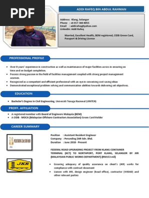 Addi Rafeq - CV | PDF | Engineering | Economic Sectors