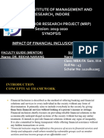 Prestige Institute of Management and Research, Indore Major Research Project (MRP) Session: 2019-2020 Synopsis Impact of Financial Inclusion in India