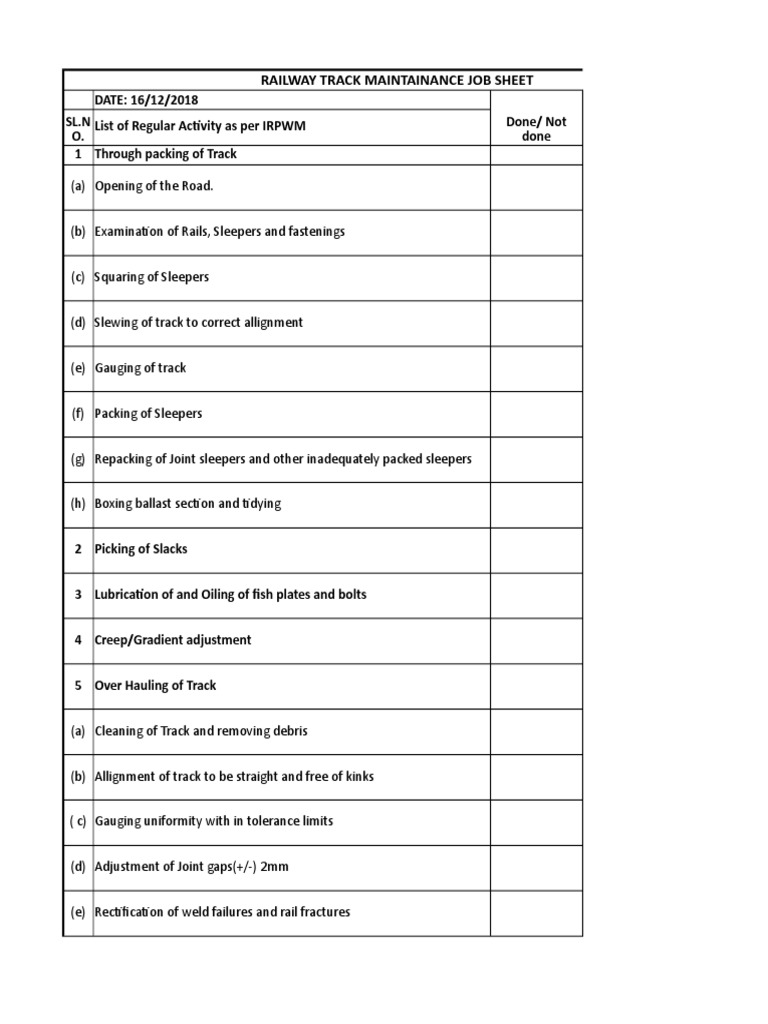 Railway Track Maintenance Checklist | PDF | Home & Garden | Science ...